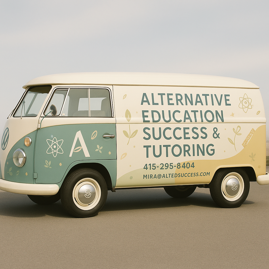 Volkswagen bus with Alternative Education Success & Tutoring branding